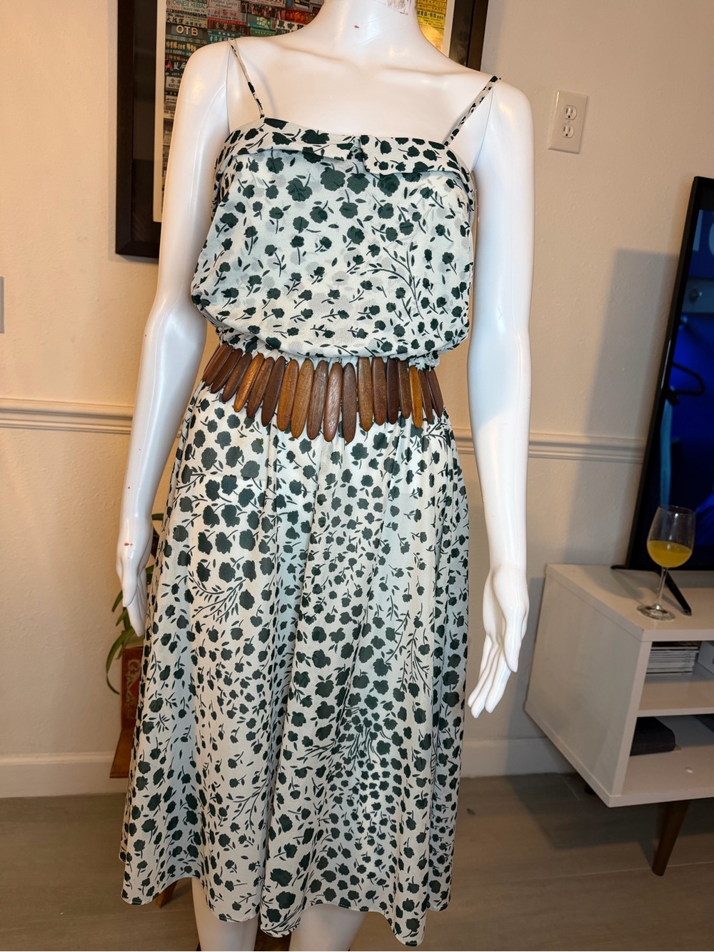 Green Floral Spaghetti Strap Midi Dress